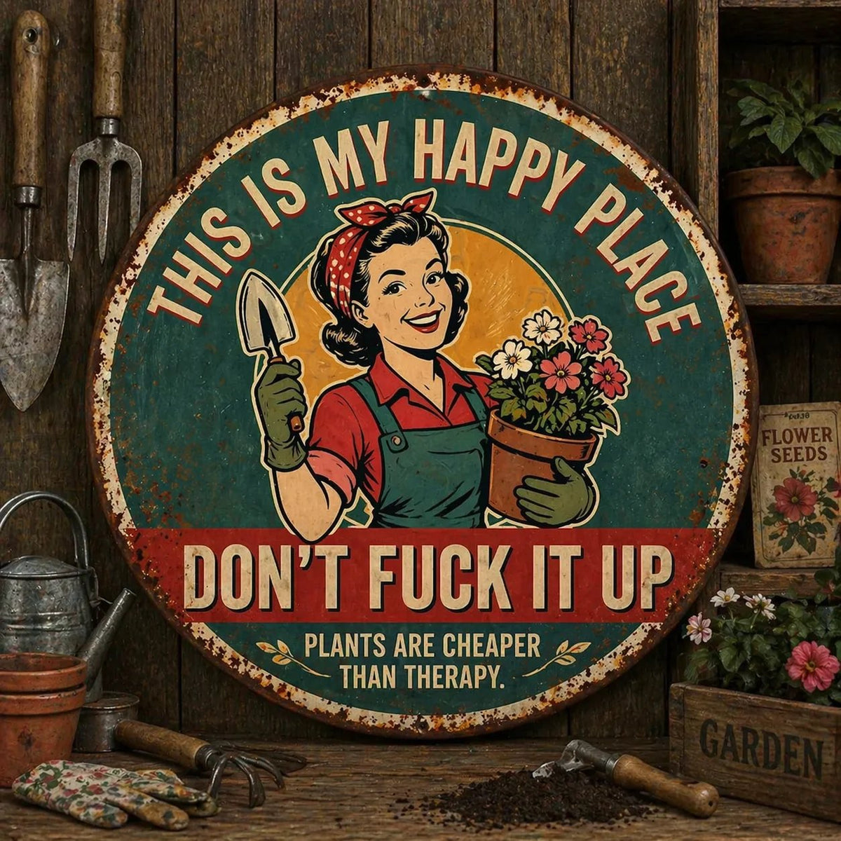 🌿"This Is My Happy Place" Garden Metal Sign