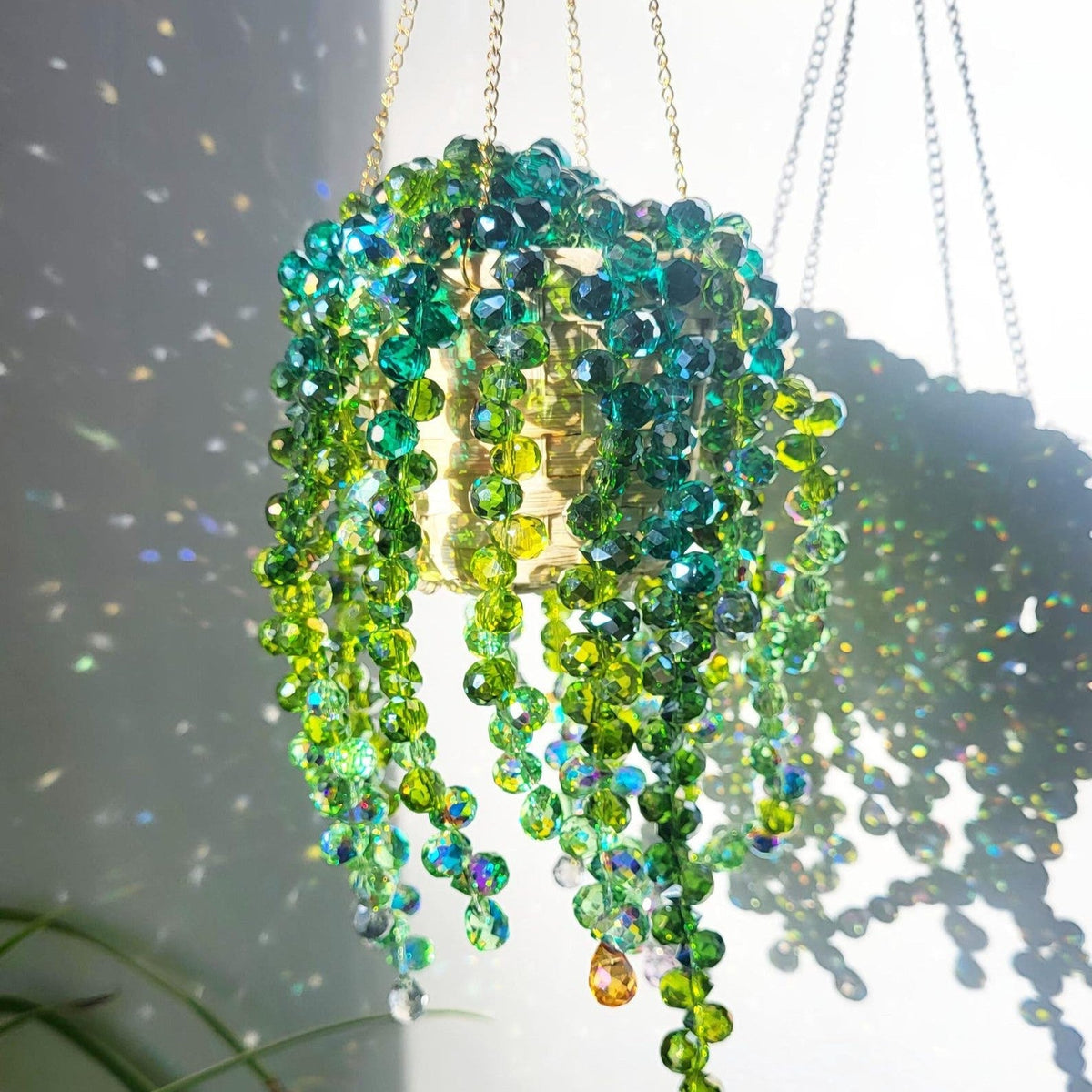 ✨ Handmade Beaded Plant Suncatcher – Whimsical Fairy Chandelier Hanging Decor