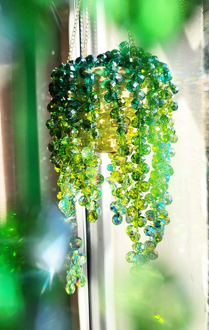 ✨ Handmade Beaded Plant Suncatcher – Whimsical Fairy Chandelier Hanging Decor