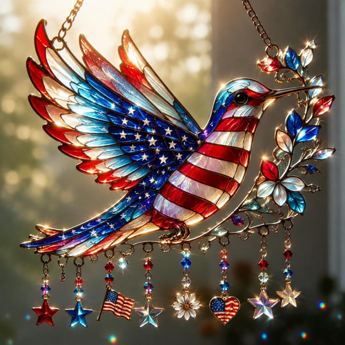 🐦🐦Patriotic Hummingbird   - Suncatcher With Charm - 250th Anniversary Gift