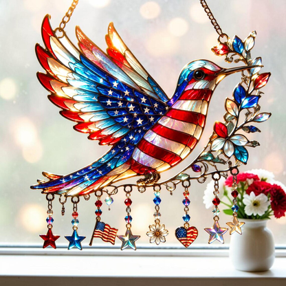 🐦🐦Patriotic Hummingbird   - Suncatcher With Charm - 250th Anniversary Gift