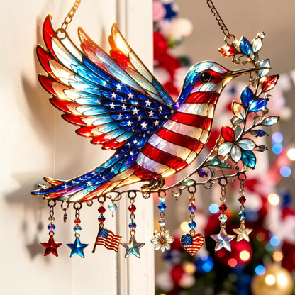 🐦🐦Patriotic Hummingbird   - Suncatcher With Charm - 250th Anniversary Gift